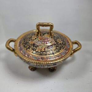 Gold & Black Decorative Covered Serving Dish - Ornate Floral Design